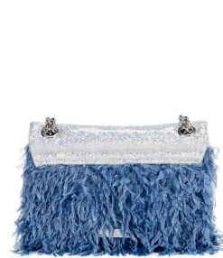 Kurt Geiger London Mini Kensington Silver Blue Sequin Feather Crossbody Bag