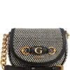 Guess Izzy Woven Raffia Straw G Logo Mini Flap Crossbody Saddle Bag