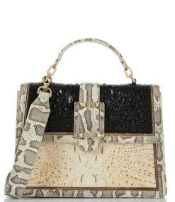 BRAHMIN Rockville Collection Hallie Ivory Iguana Satchel Bag