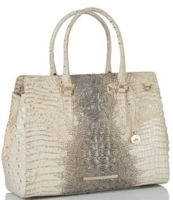 BRAHMIN Ombre Melbourne Collection Ivory Iguana Finley Carryall Satchel Bag
