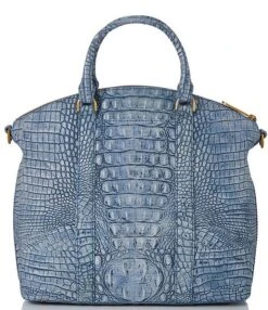 BRAHMIN Tetra Collection Large Duxbury Light Denim Leather Satchel Bag