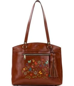 Patricia Nash Poppy Floral Embroidered Leather Tote Bag