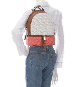 Michael Kors Signature Logo Rhea Zip Medium Tri-Color Block Backpack