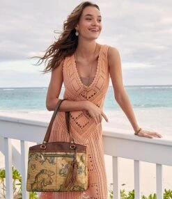 Patricia Nash Poppy European Map Leather Tote Bag