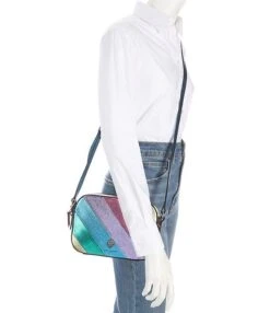 Kurt Geiger London Kensington Metallic Pastel Rainbow Stripe Camera Crossbody Bag