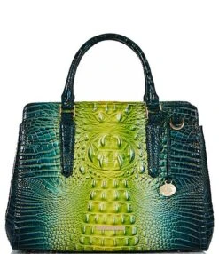 BRAHMIN Ombre Melbourne Collection Small Finley Zesty Green Leather Satchel Bag