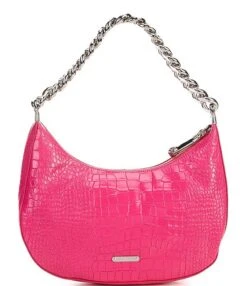 REBECCA MINKOFF Julian Croissant Cosmic Neon Pink Croco Shoulder Bag