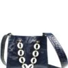 Kelly-Tooke Gayle Chain Patent Navy Bison Pebble Grain Leather Satchel Bag