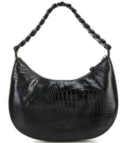 REBECCA MINKOFF Julian Croissant Black Croco Shoulder Bag