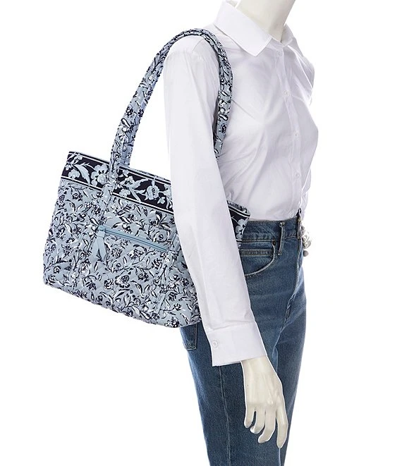 Vera Bradley Small Vera Perennials Gray Quilted Cotton Tote Bag 1 Vera Bradley Small Vera Perennials Gray Quilted Cotton Tote Bag