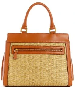 Guess Katey Luxury Straw Tropical Floral Leather Satchel Bag