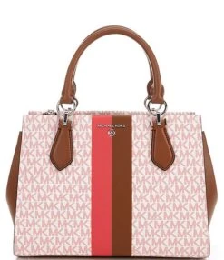 Michael Kors Marilyn Signature Logo Semi Lux Medium Pink Satchel Bag