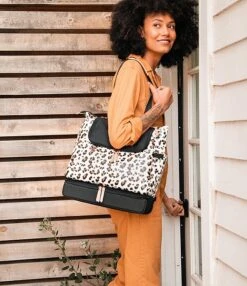Petunia Pickle Bottom Pivot Tote/Backpack Diaper Bag - Cream Leopard