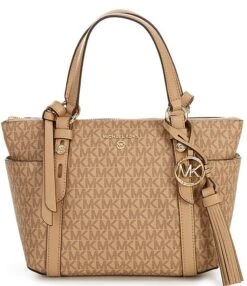 Michael Kors Sullivan Signature Logo And Logo Charm Small Convertible Top Zip Tote Bag