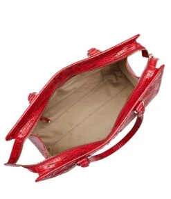 BRAHMIN Melbourne Collection Tia Red Flare Top Zip Tote Bag