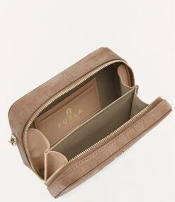 Furla Camelia Crocodile-Embossed Suede Camera Crossbody Bag