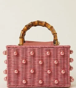 Btb Los Angeles Chloe Rattan Pearl Embellished Shoulder Bag