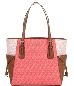 Michael Kors Voyager East West Signature Logo Pink Color Block Tote Bag