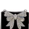 Kurt Geiger London Small Velvet Rhinestone Bow Sueded Fabric Crossbody Bag