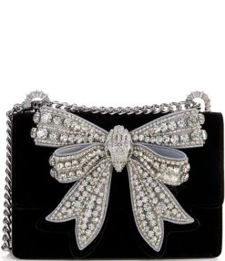 Kurt Geiger London Small Velvet Rhinestone Bow Sueded Fabric Crossbody Bag