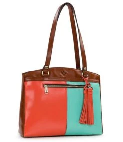 Patricia Nash Poppy Color Blocked Leather Tassle Tote Bag