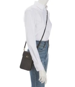 COACH Pebbled Leather Gold Tone Phone Crossbody Bag