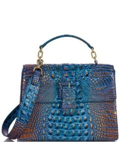 BRAHMIN Melbourne Collection Hallie Deep Azure Satchel Bag