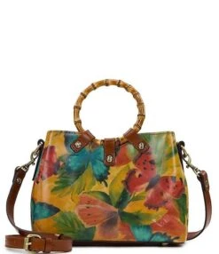 Patricia Nash Empoli Watercolor Bamboo Handle Butterfly Satchel Bag