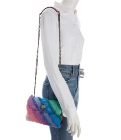 Kurt Geiger London Medium Kensington Denim Rainbow Rhinestone Stripe Shoulder Bag