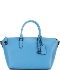COACH Cara Blue Pebble Leather Satchel Bag