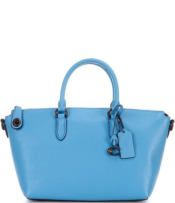 COACH Cara Blue Pebble Leather Satchel Bag 1 COACH Cara Blue Pebble Leather Satchel Bag