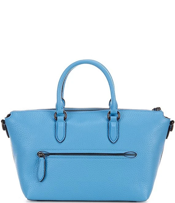 COACH Cara Blue Pebble Leather Satchel Bag 4 COACH Cara Blue Pebble Leather Satchel Bag - Afbeelding 4