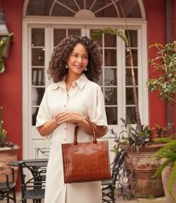 Patricia Nash Curry Signature Floret Leather Satchel Bag