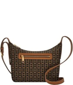 Fossil Cecilia Brown Multi Top Zip Crossbody Bag