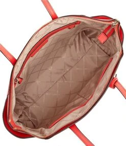 Michael Kors Marilyn Medium Saffiano Leather Top Zip Logo Charm Tote Bag