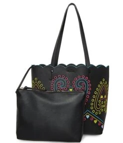 Betsey Johnson Perforated Scalloped Heart Tote Bag