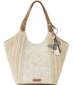 Sakroots Artist Circle Floral Canvas Straw Small Shopper Bag
