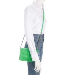 REBECCA MINKOFF Chevron Quilted Small Love Neon Green Crossbody Bag