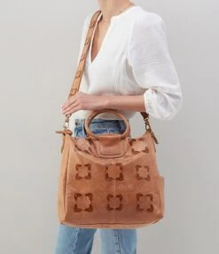 HOBO Sheila Tan Floral Leather Large Satchel Bag