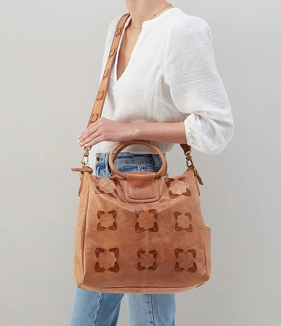 HOBO Sheila Tan Floral Leather Large Satchel Bag 1 HOBO Sheila Tan Floral Leather Large Satchel Bag
