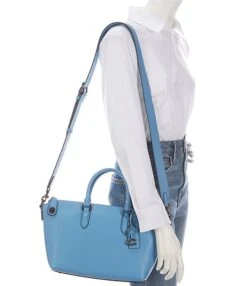 COACH Cara Blue Pebble Leather Satchel Bag 11 COACH Cara Blue Pebble Leather Satchel Bag -Kurt Geiger Shop 00000001 zi c9d8eaea 1518 41cb 8d7c dcd545456528 03 ai