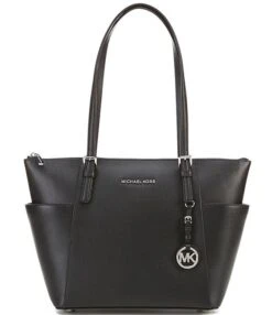 Michael Kors Jet Set East West Silver Tone Logo Charm Tote Bag -Kurt Geiger Shop 04090941 zi black
