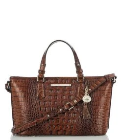 BRAHMIN Melbourne Collection Mini Asher Crocodile-Embossed Tasseled Tote Bag -Kurt Geiger Shop 04774916 zi pecan